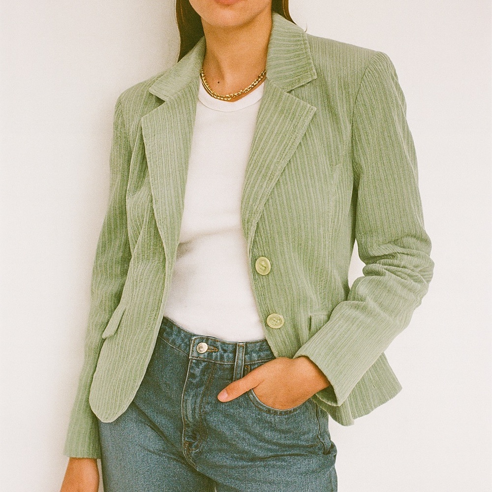 H&M Seafoam Mint Corduroy Blazer Jacket 10